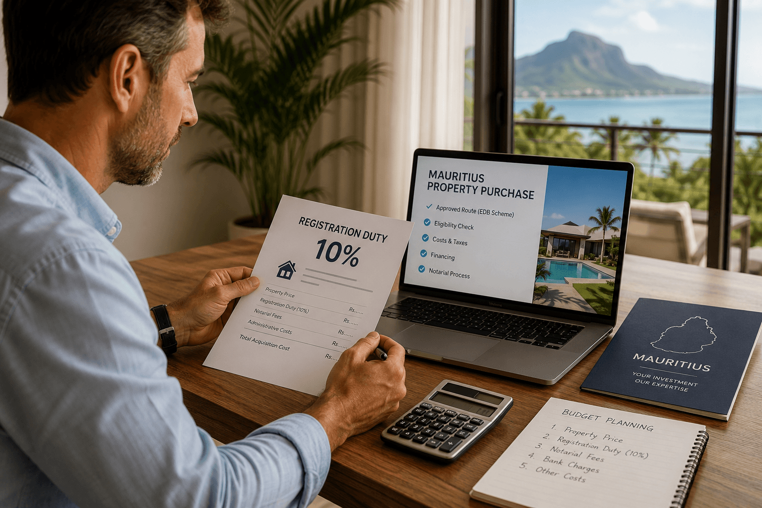 Non-citizen buyer reviewing registration duty for a Mauritius property purchase