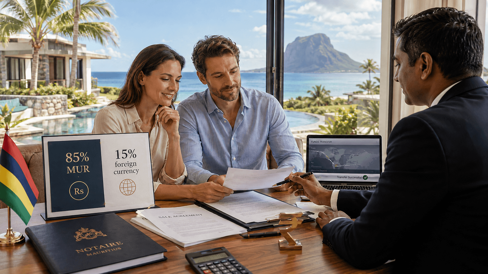 Foreign property buyer reviewing payment rules for a Mauritius real estate purchase