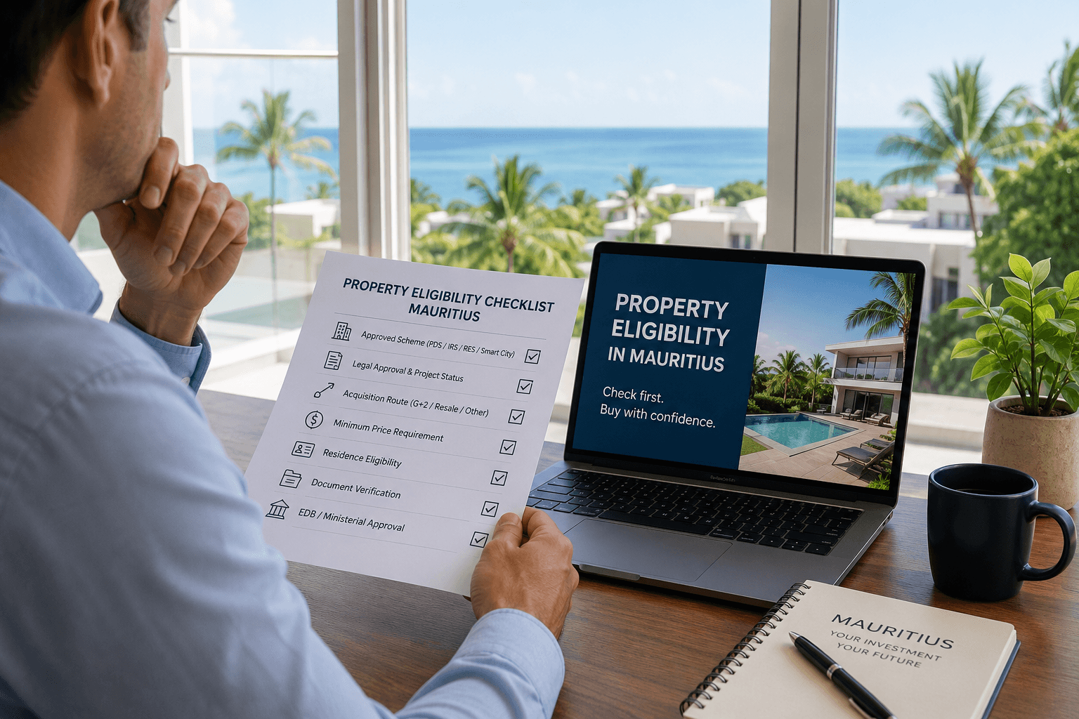 Foreign buyer reviewing property eligibility before purchasing in Mauritius